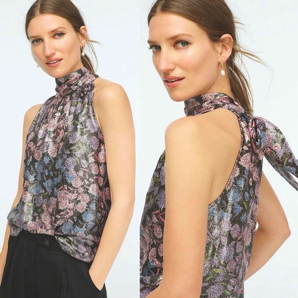 J. Crew Metallic floral jacquard Halter ❤️ - Picture 2 of 7